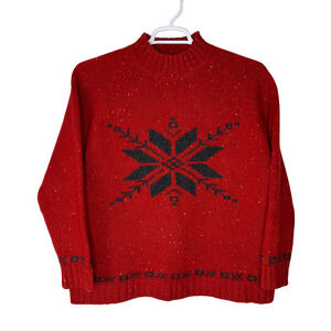 VTG Eddie Bauer Sweater Women Medium Red‎ Wool Snowflake Nordic Pullover Ski 90s